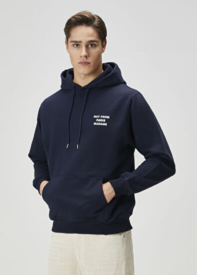 Drôle De Monsieur Lacivert Kapüşonlu Logo Baskılı Sweatshirt - 3