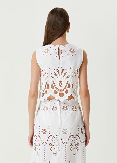 Dolce&Gabbana Beyaz Ajur Dokulu Bluz - 5