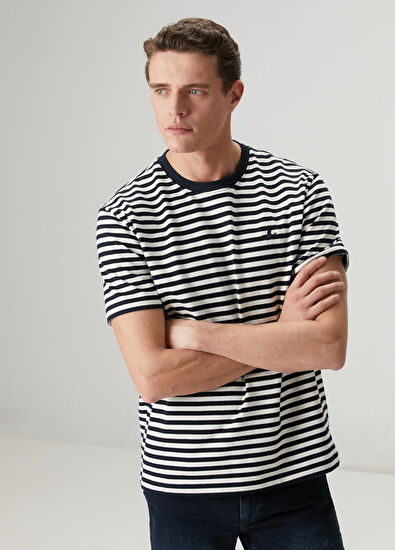 Beymen Club Navy Blue White Relax Fit Striped T-Shirt - 7