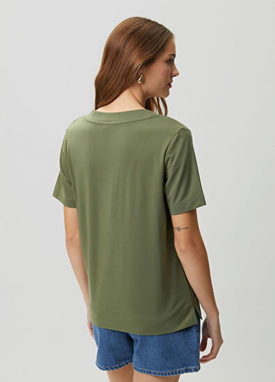 Beymen Club Açık Haki Yanı Yırtmaçlı Basic T-shirt - 5