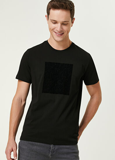 Beymen Club Siyah Flok Monogram Baskılı T-shirt - 5