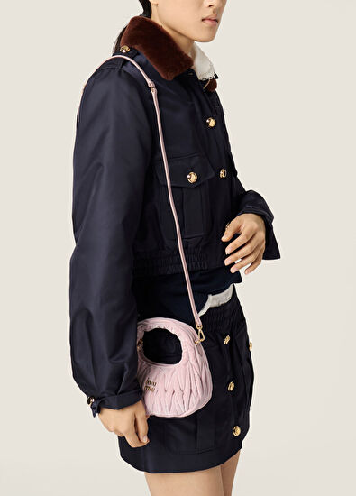 Miu Miu Wander Matelassé Pembe Kadife Kadın Mini El Çantası - 5