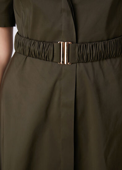 Beymen Club Khaki Belted Midi Taffeta Dress - 6