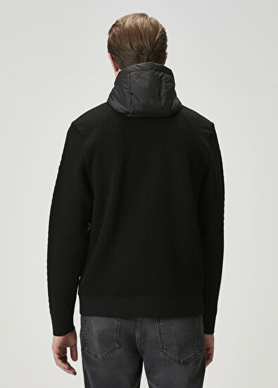 Beymen Club Siyah Kapüşonlu Kapitoneli Yün Triko Mont - 5