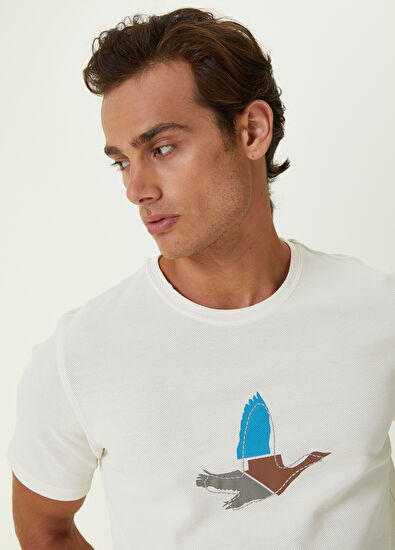 Beymen Club Beyaz Parça Baskılı Nakış Detaylı Pike T-shirt - 6