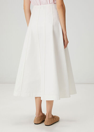Beymen Club Kırık Beyaz Nervürlü Midi Kloş Etek - 6