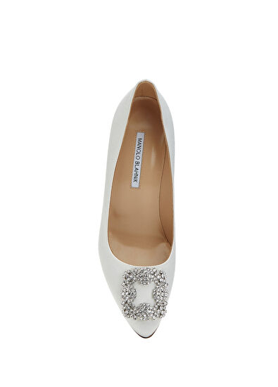 Manolo Blahnik Hangisi White Satin Heeled Shoe - 4