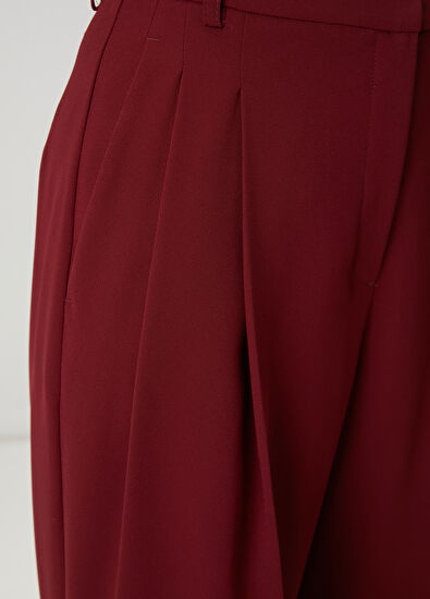 Beymen Club Bordo Çift Pileli Palazzo Pantolon - 5