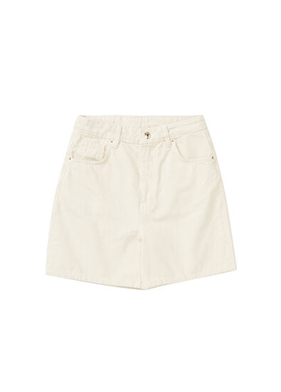 Beymen Club Ekru Yüksek Bel Jean Şort - 7