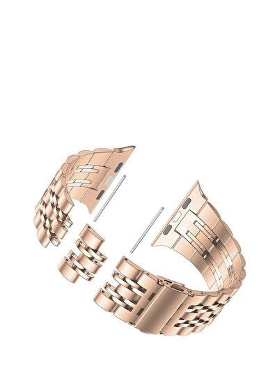 Bikordon Apple Watch Uyumlu 44/45/46/49 mm Beads Loop Rose Gold Çelik Kordon - 5