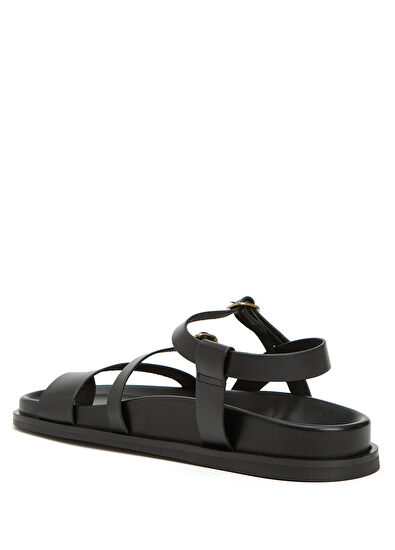 Beymen Club Siyah Amorf Tokalı Kadın Deri Sandalet - 3