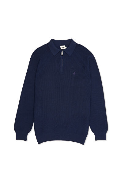 Beymen Club Lacivert Polo Yaka Reglan Kollu Yün Triko - 7