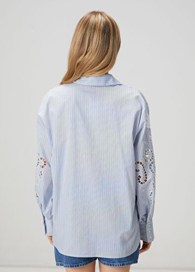 Beymen Club Mavi Çizgili Nakışlı Gömlek - 4