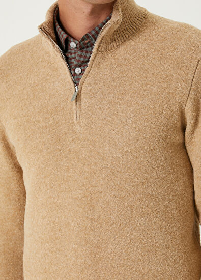 Beymen Club Açık Bej Yakası Fermuarlı Yün Kazak - 6