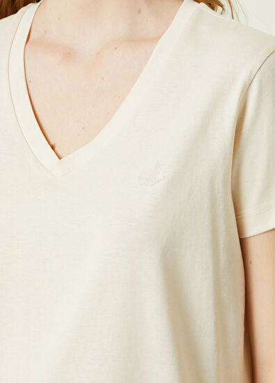 Beymen Club Beige V-Neck Flowing T-Shirt - 4
