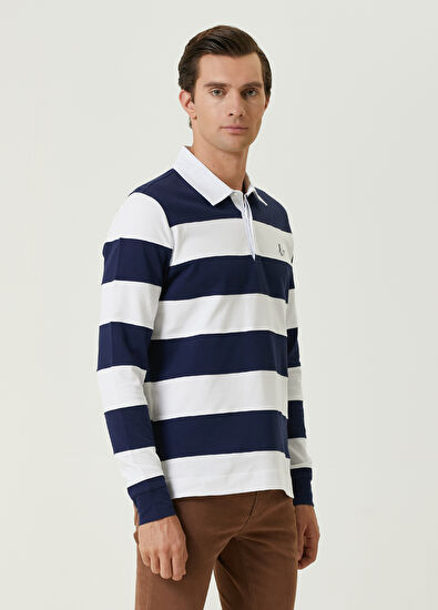 Beymen Club Lacivert Beyaz Polo Yaka Şeritli Sweatshirt - 5