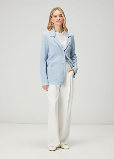 Beymen Club Light Blue Ottoman Textured Knit Jacket - 3