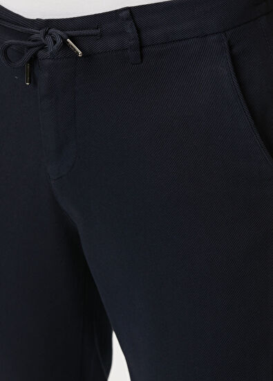 Beymen Club Cord Waist Navy Blue Diagonal Texture Trousers - 4