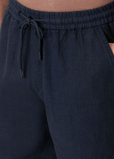 Beymen Club Navy Blue Waist Corded Linen Shorts - 4