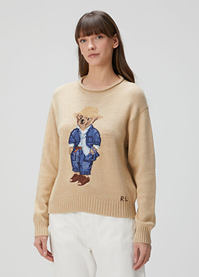 Polo Bear Bej İşlemeli Kazak - Görsel 5