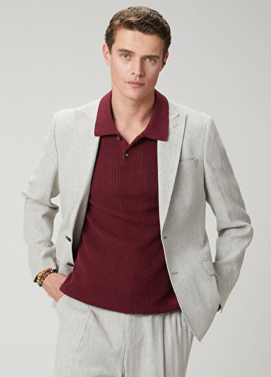 Beymen Club Grey Herringbone Textured Linen Blend Suit - 6