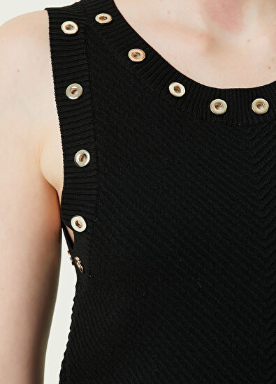 Beymen Club Siyah Kuş Gözü Detaylı Mini Triko Elbise - 4