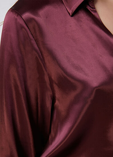 Beymen Club Burgundy Polo Satin Blouse - 7