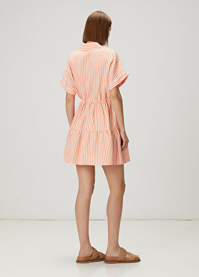 Beymen Club Orange Striped Mini Shirt Dress - 4