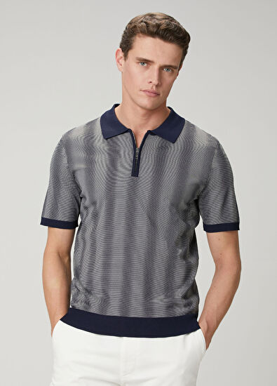 Beymen Club Lacivert Dağınık Çizgili Kısa Kollu Polo Triko - 7