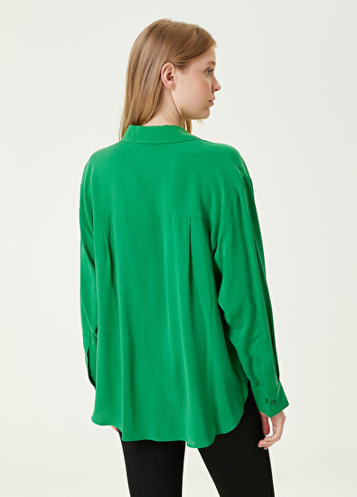 Beymen Club Yeşil Boyfriend Twill İpek Gömlek - 6