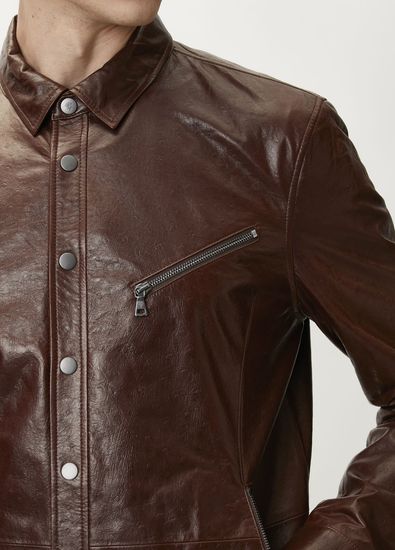 John Varvatos Kadd Kahverengi Deri Gömlek - 5