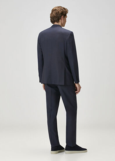 Lacivert Çizgili Yün Takım Elbise - Görsel 6