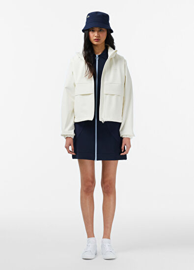 Krem Baskılı Kapüşonlu Regular Fit Kadın Yağmurluk - Görsel 5