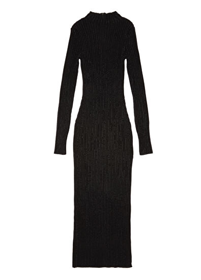 Siyah Taşlı Midi Elbise - Görsel 8