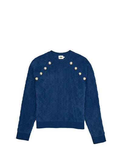 Teal Blue Gold Buttoned Sweater Beymen Club Teal Blue Gold Buttoned Sweater - 7