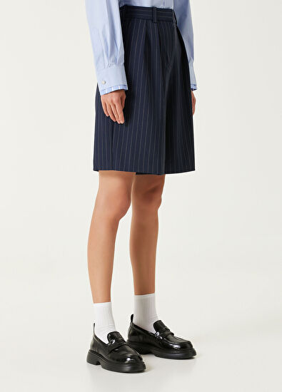 Maje Ivaldo Lacivert Çizgili Yün Bermuda - 3