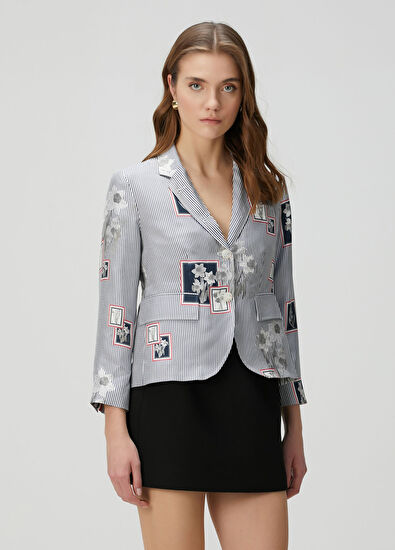 Thom Browne Lacivert Çizgili Twill İpek Ceket - 3