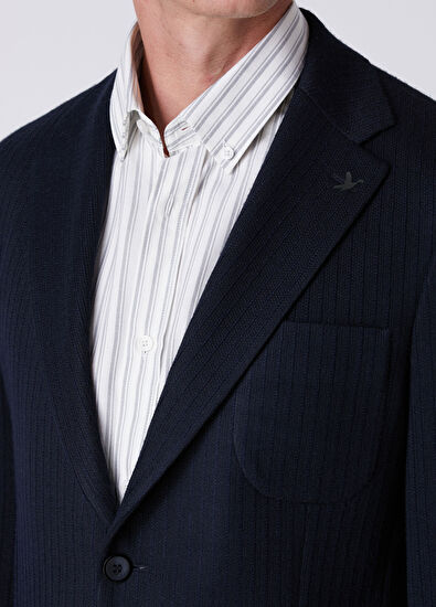 Beymen Club Navy Blue Stitching Striped Textured Blazer - 5