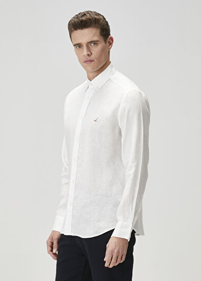 Beymen Club Comfort Fit Beyaz Keten Gömlek - 4