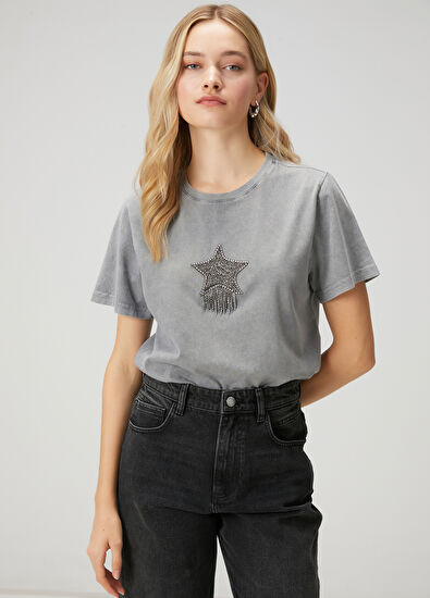 Beymen Club Gri Taş İşlemeli T-shirt - 3