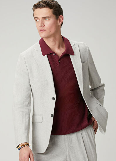 Beymen Club Grey Herringbone Textured Linen Blend Suit - 5