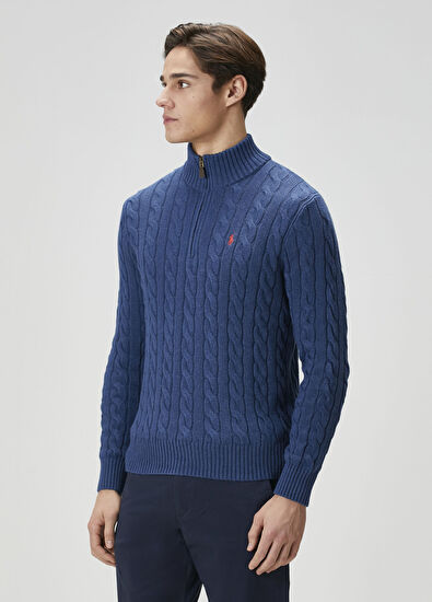 Lacivert Örgü Dokulu Kazak - Görsel 5