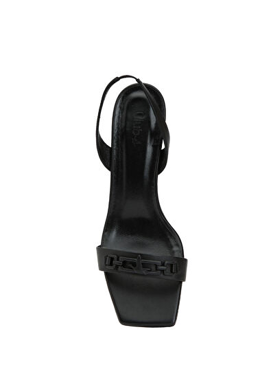 Beymen Club Black Chain Logo Detail Women's Leather Sandals - 4