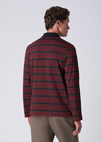 Beymen Club Comfort Fit Brown Red Striped Polo Sweatshirt - 5