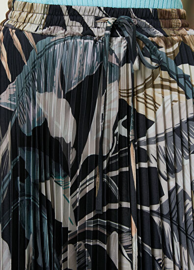 Beymen Club Black Tropical Patterned Midi Pleated Skirt - 4