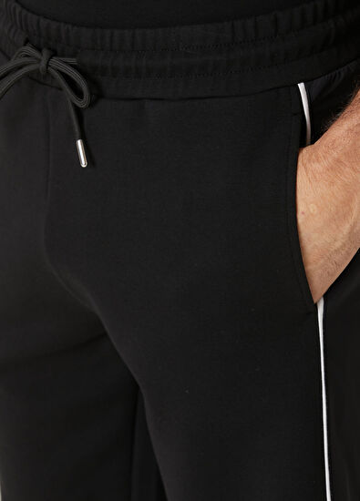 Beymen Club Siyah Beli Kordonlu Kontrast Biyeli Jersey Şort - 4