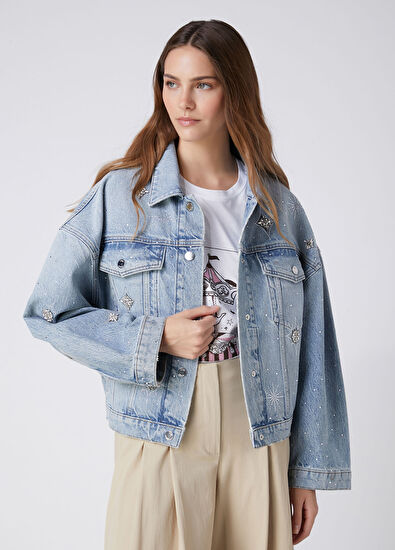 Beymen Club Mavi Serpme Taşlı Denim Ceket - 3