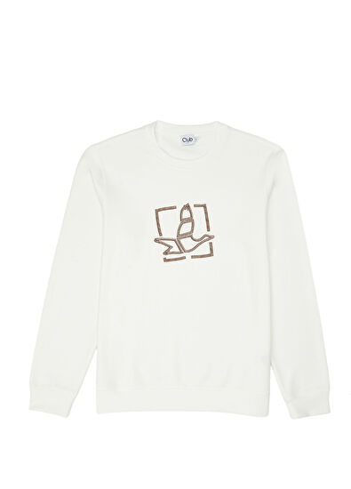 Beymen Club Kırık Beyaz Deri Kaz Aplikeli Dalgıç Sweatshirt - 6