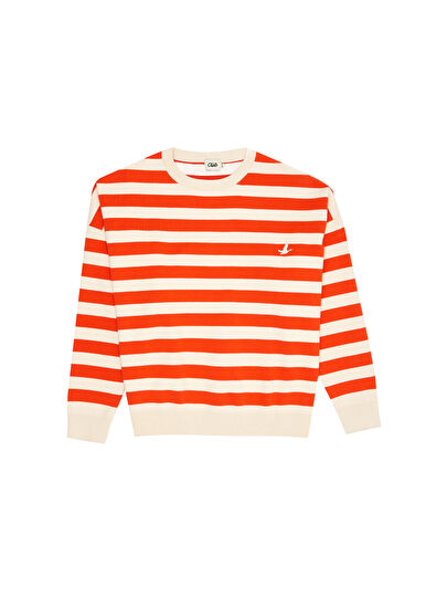 Beymen Club Turuncu Beyaz Çizgili Oversize Kazak - 7