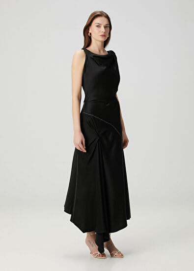 Victoria Beckham Black Asymmetrical Draped Maxi Evening Dress - 3